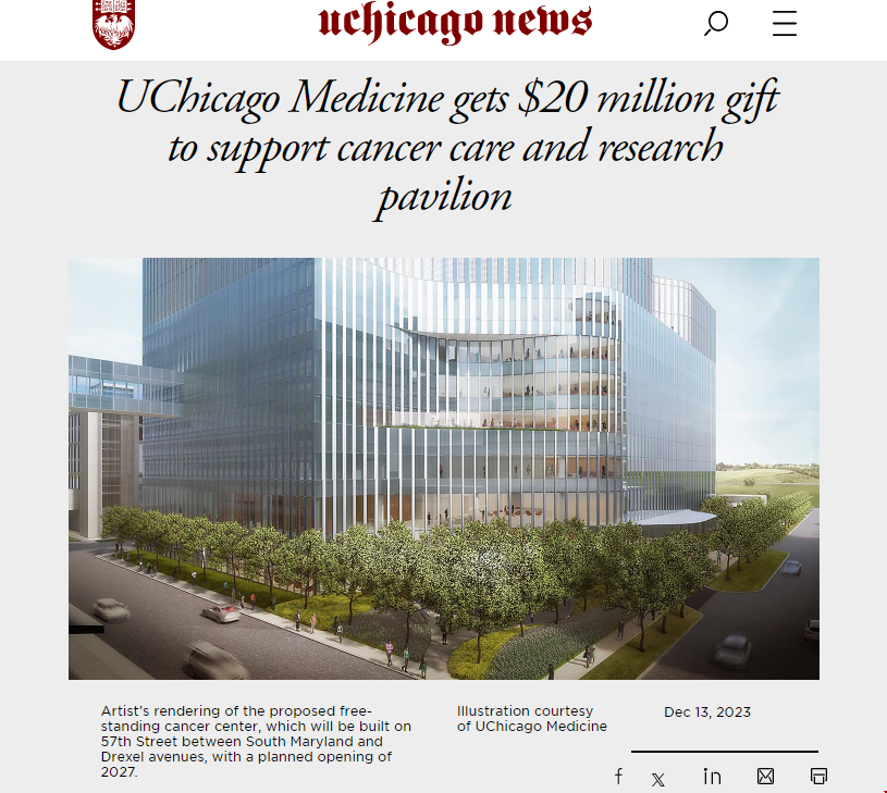 芝大獲巨額捐款用來建造首個癌癥館.png 芝大獲巨額捐款用來建造首個癌癥館.png