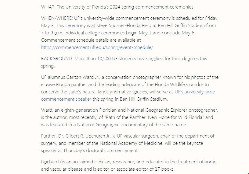 佛羅里達大學2024年春季畢業典禮細節公布.png 佛羅里達大學2024年春季畢業典禮細節公布.png