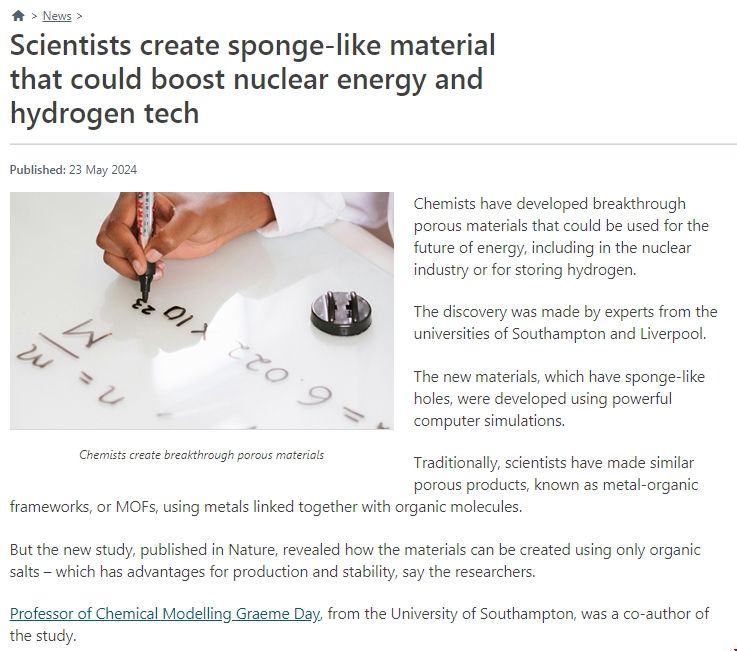 南安普頓大學(xué)開發(fā)出適用未來能源的海綿狀材料.png 南安普頓大學(xué)開發(fā)出適用未來能源的海綿狀材料.png